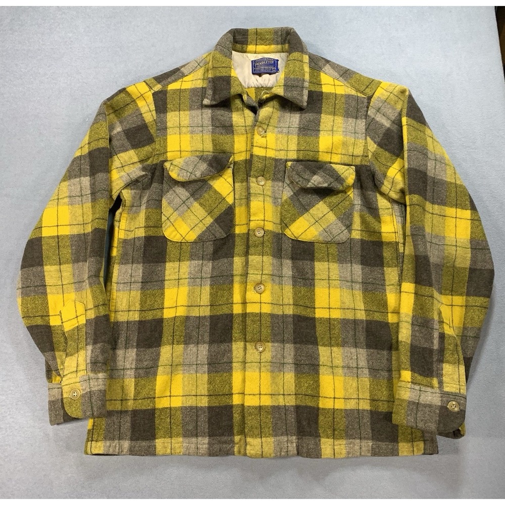 1950's Pendleton Loop Collar Pure Virgin Wool Shadow Plaid Flannel Flap Pockets